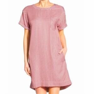 Madewell Wine Red Gingham Plaid Shift Mini Dress XS Preppy Flannel Fall Casual